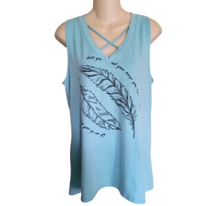 Wound Up Blue Boho Sleeveless Graphic Shirt Size Junior's Medium 7/9 NEW